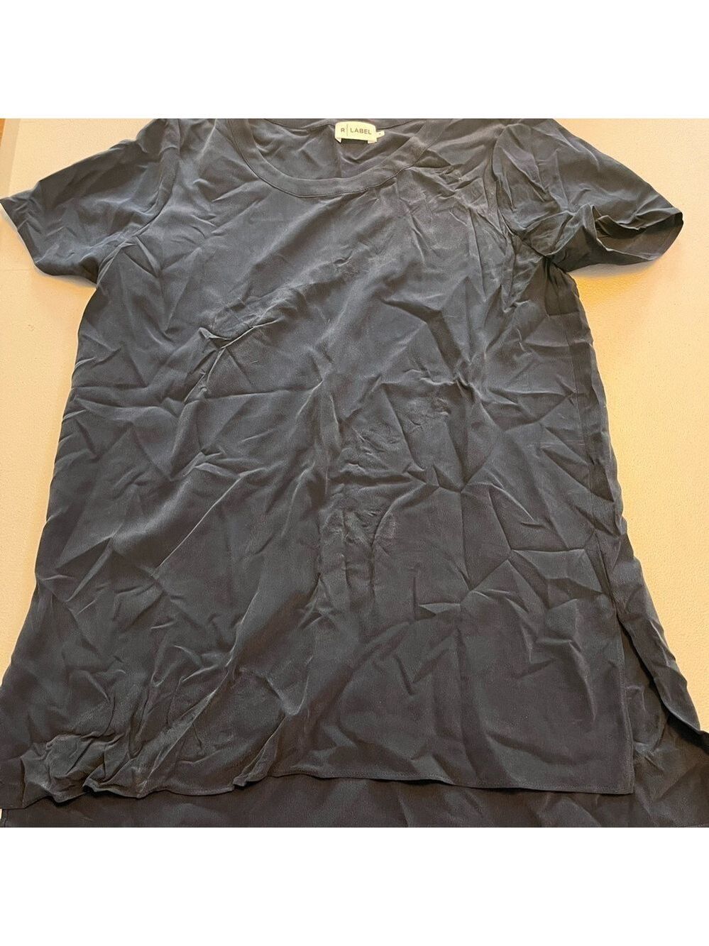 R | Label Navy Blue Short Sleeve Silk Top Women’s Size S